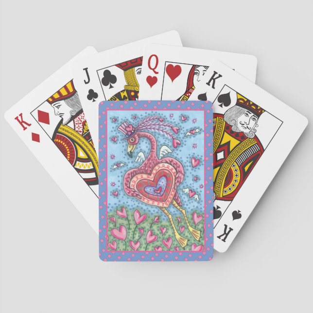 Jeu De Cartes Flamant rose ROSE CUPIDE ET COEURS DE VOL VALENTIN (dos)