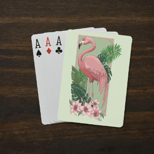 Jeu De Cartes Flamant rose rose Vert Feuilles Lily