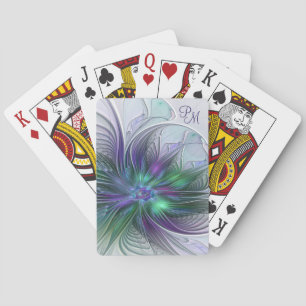 Jeu De Cartes Fleur Abstraite Moderne Monogramme Vert Violet