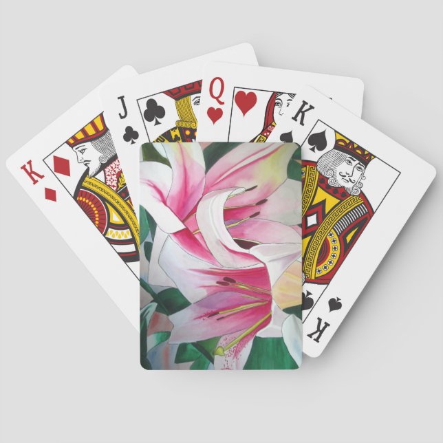 Jeu De Cartes Fleur d'aquarelle de nénuphar blanc et rose (dos)