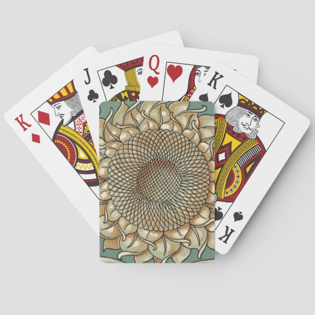 Jeu De Cartes Fleur de tournesol sur l'arrière - plan bleu-vert (dos)