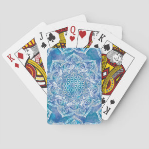 Jeu De Cartes Fleur de vie à Lotus - Aquarelle Bleue