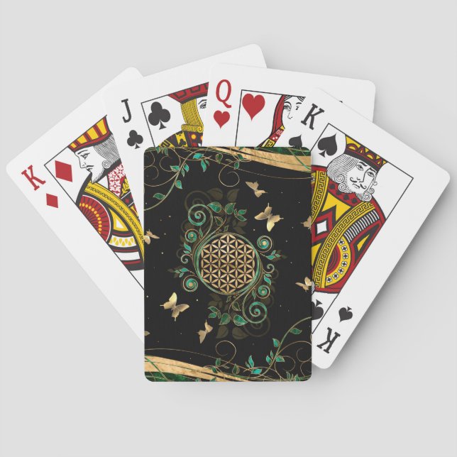Jeu De Cartes Fleur de vie - Malachite et papillons (dos)