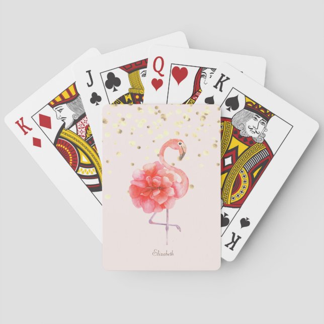 Jeu De Cartes Fleur Flamant rose rose, Confetti Or (dos)