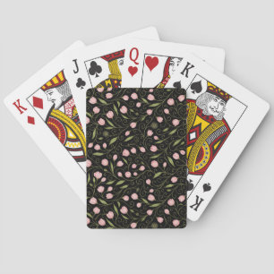 Jeu De Cartes Fleur mignonne, rose sur noir avec motif répétitif
