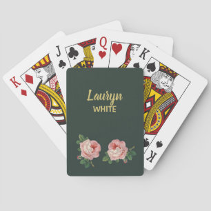 Jeu De Cartes Fleur rose et feuilles sur vert foncé
