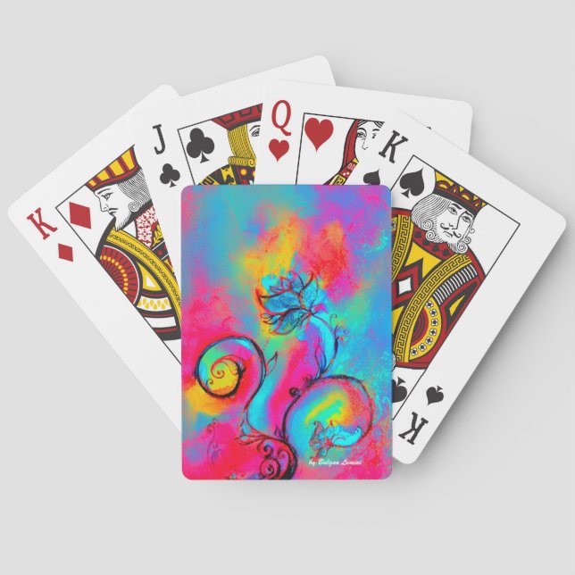 Jeu De Cartes FLEURS BLANCHES FLEURIES Bleu rose jaune (dos)
