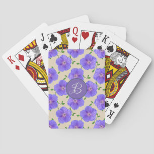 Jeu De Cartes Fleurs bleues de jardin avec le monogramme fait