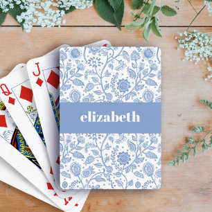 Jeu De Cartes Fleurs bleues et blanches, nom personnalisé, botan