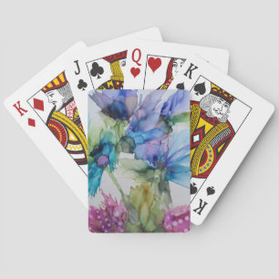 Jeu De Cartes Fleurs colorées Art bleu violet rose