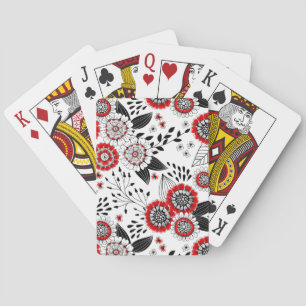 Jeu De Cartes Fleurs de gribouillis et feuilles en rouge et noir