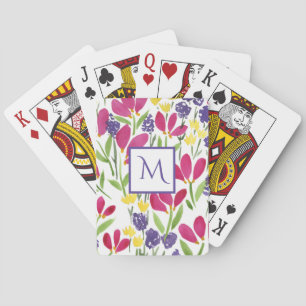 Jeu De Cartes Fleurs de jardin monogrammes rose violet jaune