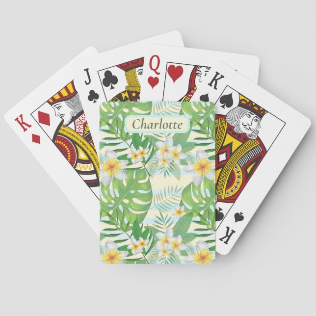Jeu De Cartes Fleurs de l'île et Feuilles Monstera Personnalisé (dos)