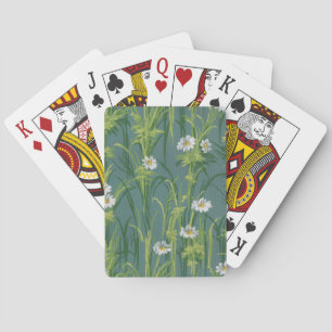 Jeu De Cartes Fleurs de marguerite vintage sur rayures fines gri