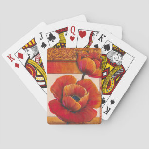 Jeu De Cartes Fleurs de pavot sur Tan et Arrière - plan orange