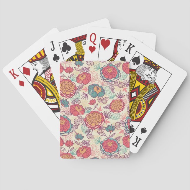 Jeu De Cartes Fleurs de pivoine et motif feuille (dos)