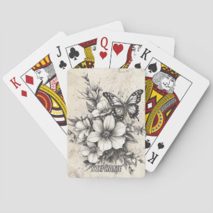 Jeu De Cartes Fleurs et papillons rustiques - Papier vieilli (5)