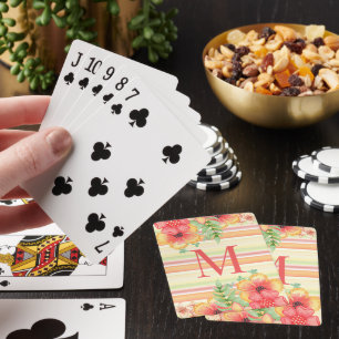 Jeu De Cartes Fleurs hawaïennes ensoleillées sur motif rayé