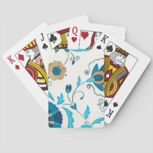 Jeu De Cartes Fleurs Indigo dorées avec Arrière - plan blanc