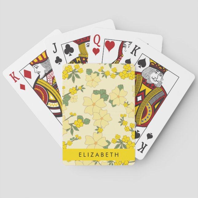 Jeu De Cartes Fleurs Jaunes, Motif De Fleurs, Votre Nom (dos)