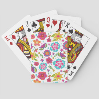 Jeu De Cartes Fleurs joyeuses sur blanc crêpé