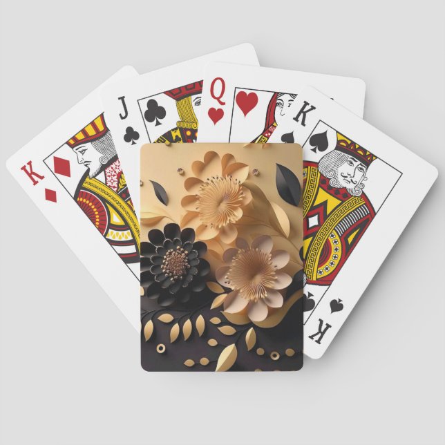 Jeu De Cartes Fleurs noires et or 3D (dos)