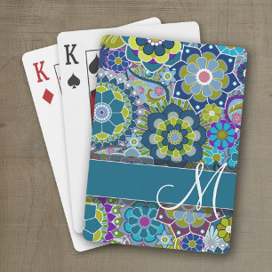 Jeu De Cartes Fleurs rétro colorées avec Monogramme