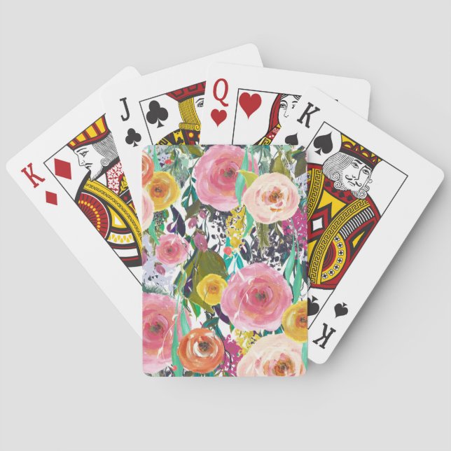 Jeu De Cartes Fleurs romantiques d'aquarelle de jardin (dos)