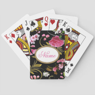 Jeu De Cartes Fleurs roses monogrammes ou texte personnalisé