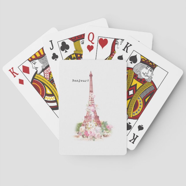 Jeu De Cartes Fleurs roses Vintages Paris Tour Eiffel (dos)