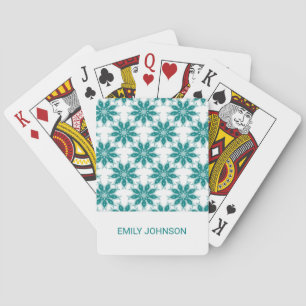 Jeu De Cartes fleurs turquoises nom personnalisé blanc