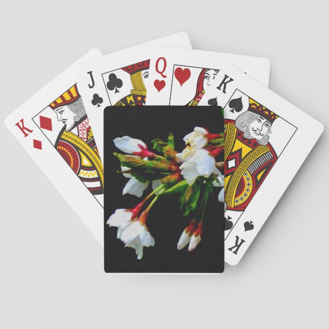 Jeu De Cartes Floraison minimaliste de cerisiers blancs noirs (dos)