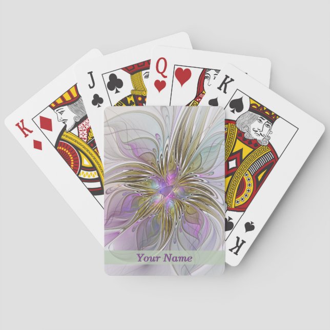 Jeu De Cartes Floral Colorful Abstrait Fractal Pink & Gold Nom (dos)