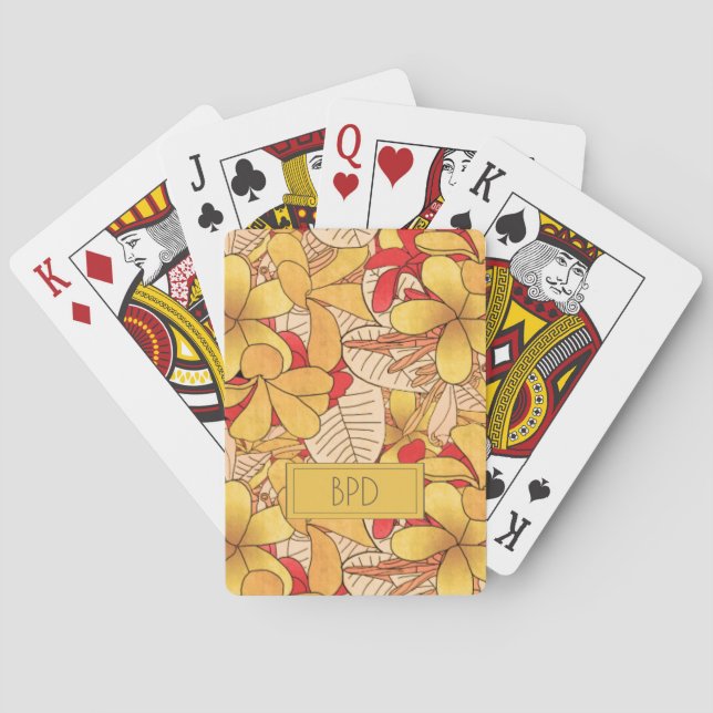 Jeu De Cartes Floral Motif Tropical Monogrammé Rouge Jaune (dos)