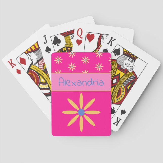Jeu De Cartes Floral personnalisé rose chaud (dos)