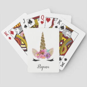 Jeu De Cartes Floral Unicorn Gold Glitter Glam Personalized