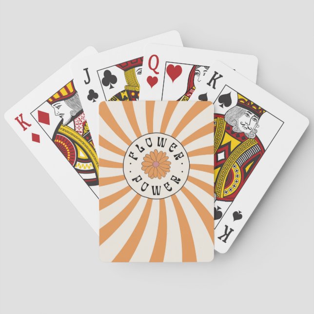 Jeu De Cartes Flower Power with Psychedelic Orange Rays (dos)