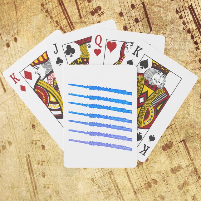 Jeu De Cartes Flute Motif Ombre (A deck of playing cards with a pattern of blue flutes.)