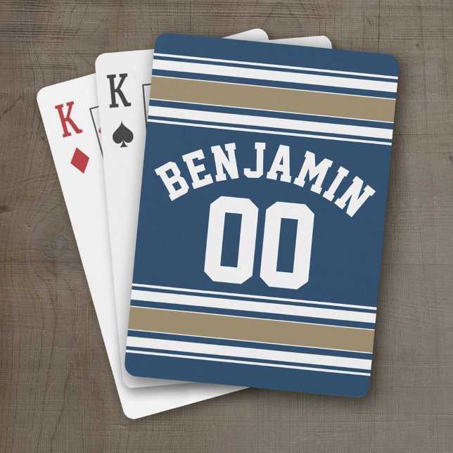 Jeu De Cartes Football Jersey Navy Blue Gold Stripes Nom Numéro (Personalized Playing Cards - Sports Jersey Design)