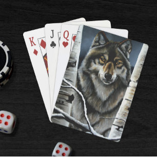 Jeu De Cartes Forêt mystique de bouleaux en hiver avec loup alph