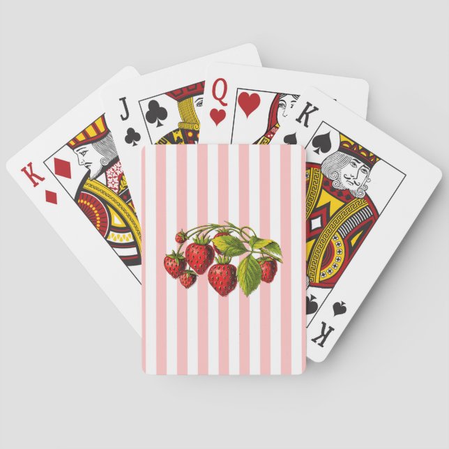 Jeu De Cartes Fraises sur bandes rose et blanche (dos)