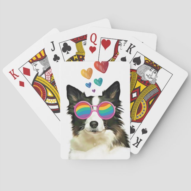 Jeu De Cartes Frontière Collie Chien avec Coeurs Saint-Valentin (dos)
