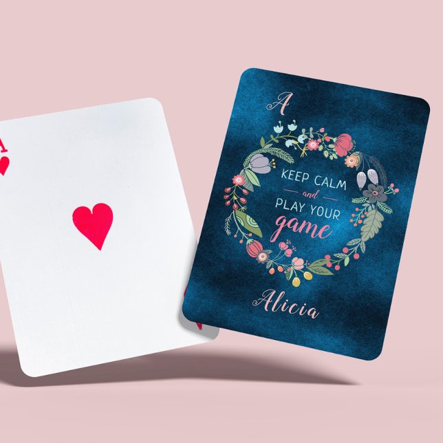 Jeu De Cartes Garder calme élégant script floral girly monogramm (Créateur téléchargé)