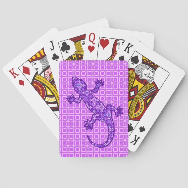 Jeu De Cartes Gecko batik tribal - violet et améthyste pourpre (dos)