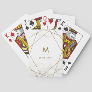 Jeu De Cartes Géométrie moderne en cuivre et marbre   Monogramme