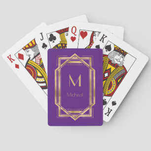 Jeu De Cartes Géométrique violet et or   Monogramme et nom