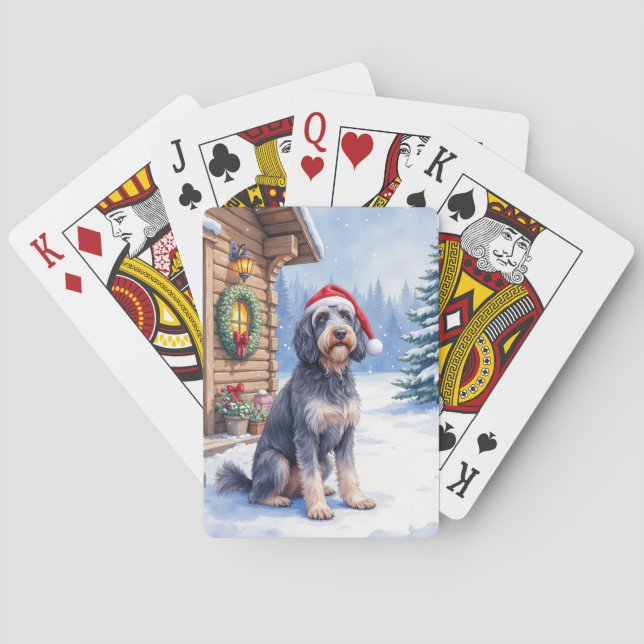 Jeu De Cartes German Wirehaired Pointer Snowy Lodge Santa Hat (dos)