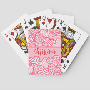Jeu De Cartes Girly Blush Rose mignon Animal Imprimer Coeurs Nom