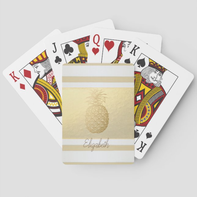 Jeu De Cartes Girly Modern Gold Stripes, Or Ananas (dos)