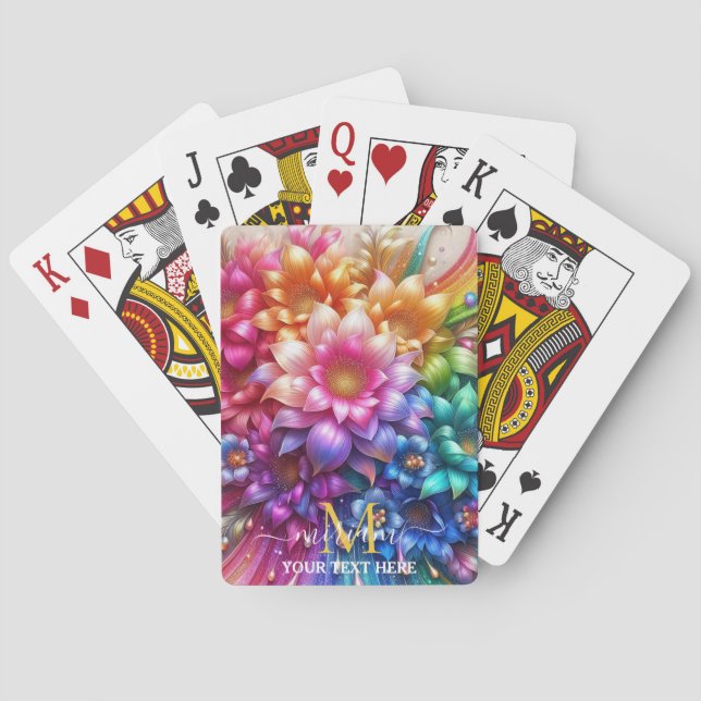 Jeu De Cartes Girly Rainbow Floral Flower Monogram (dos)